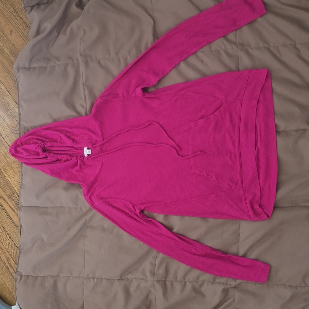 Magenta waffle weave long sleeve hooded shirt. Gap, XS.